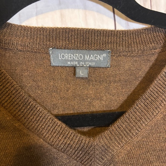 Lorenzo Magni Men’s 100% Wool Brown V-Neck Sweater Made in Italy Large - Picture 3 of 6